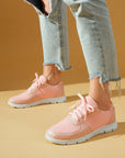 Pembe Potin Yeni Sezon Fileli Bağcıklı Rahat Taban Kadın Sneakers A1971-23 - Pudra / 38 - 483054747960