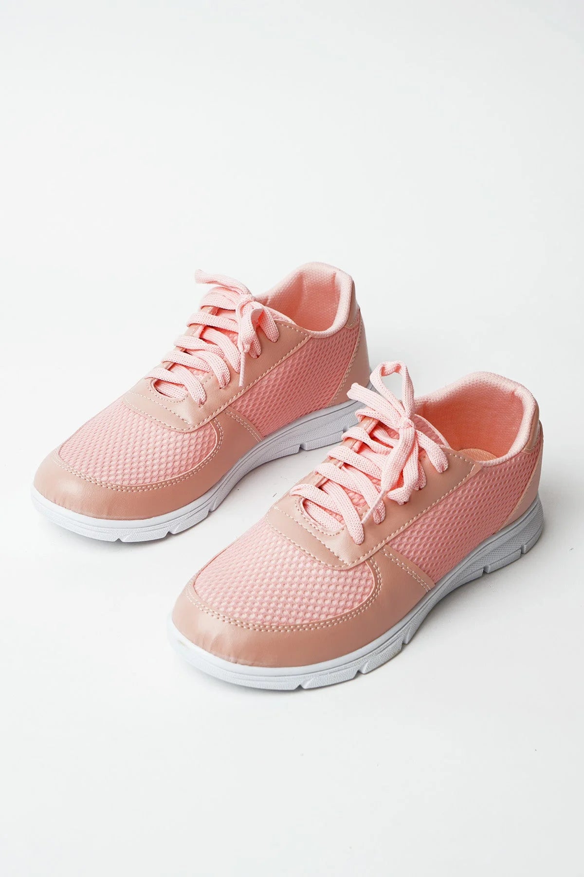 Pembe Potin Yeni Sezon Fileli Bağcıklı Rahat Taban Kadın Sneakers A1971-23 - 483054747960