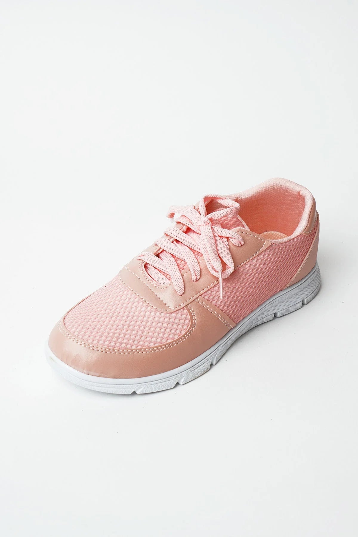 Pembe Potin Yeni Sezon Fileli Bağcıklı Rahat Taban Kadın Sneakers A1971-23 - 483054747960