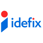 Siyah arka planda mavi ve kırmızı tasarımlı Idefix logosu.